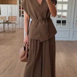 Ensemble Kimono Marron, gilet élégant pour un look décontracté