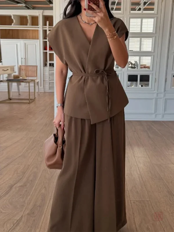 ensemble-kimono-gilet-marron-1 Ensemble Kimono Marron, gilet élégant pour un look décontracté