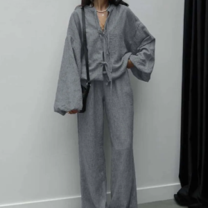 Ensemble Kimono Gris à Lacets