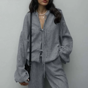 Kimono Gris avec détails à lacets