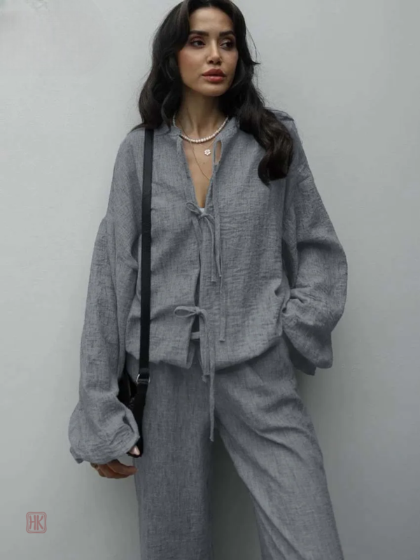 Kimono Gris avec détails à lacets