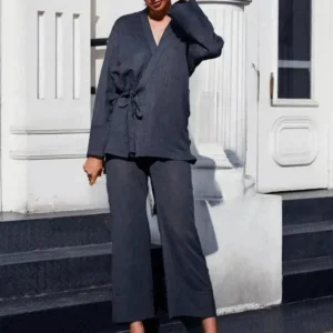 Ensemble Kimono Gris Minimaliste