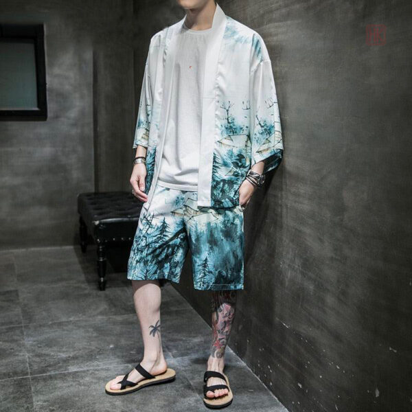 ensemble-kimono-japonais-foret-1 Ensemble Kimono Japonais Homme Forêt