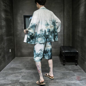 Veste Kimono Homme style forêt avec motifs naturels