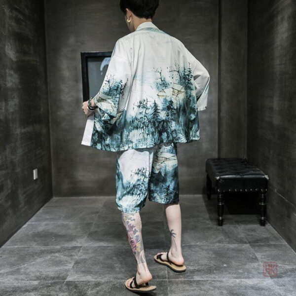 Veste Kimono Homme style forêt avec motifs naturels