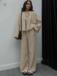 Kimono ample kaki avec ceinture assortie