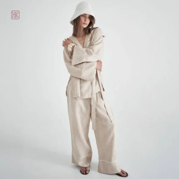 ensemble-kimono-large-en-coton-beige-1 Ensemble Kimono en Coton Beige pour Femme