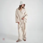 Kimono Large en Coton Beige, style décontracté