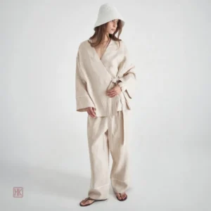 Kimono Large en Coton Beige, style décontracté