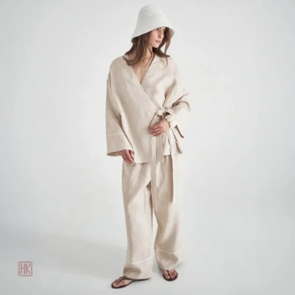 Kimono Large en Coton Beige, style décontracté