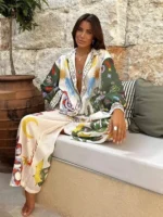 Ensemble Kimono léger blanc et vert, mode estivale