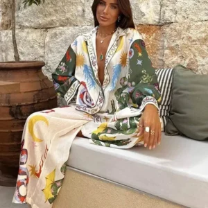 Ensemble Kimono léger blanc et vert, mode estivale