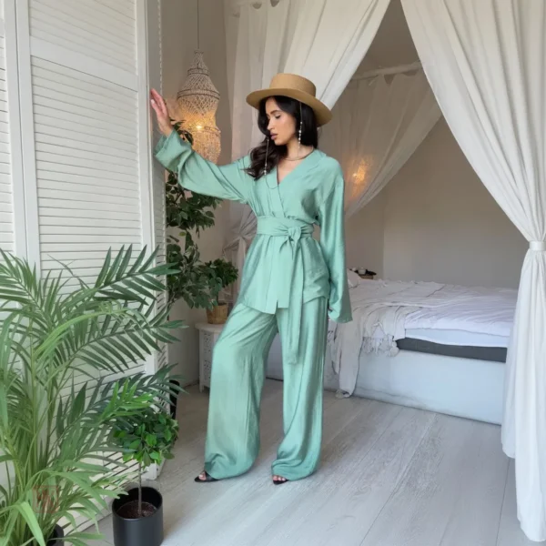 Ensemble Kimono Léger Bleu pour femme