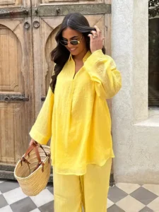 Vêtement d'été kimono jaune pour femme