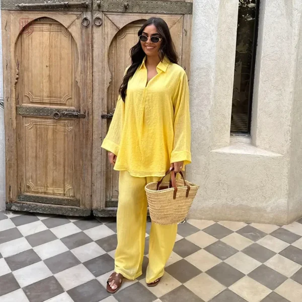 Ensemble kimono de style décontracté en jaune