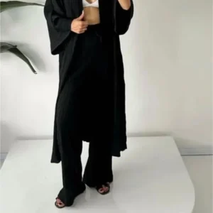 Ensemble Kimono Noir Long Plissé
