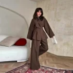 Ensemble Kimono Marron Ample à Plis