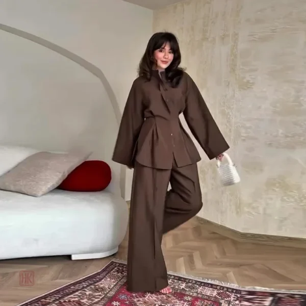 Ensemble Kimono Marron Ample à Plis