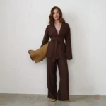Ensemble Kimono Marron Décontracté pour femme