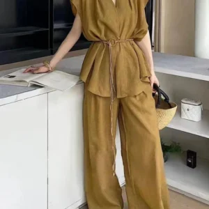 Ensemble Kimono Moutarde d'Été élégant et léger
