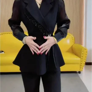 Ensemble Kimono Noir à Manches Bouffantes