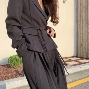 Ensemble Kimono Noir Fluide à Plis