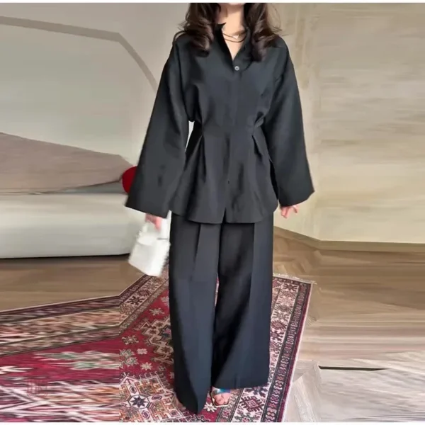 ensemble-kimono-noir-fluide-classique-1 Ensemble Kimono Noir Fluide Classique