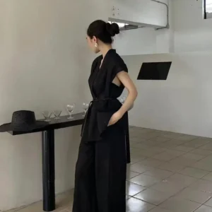 Kimono en Coton Noir, léger et confortable