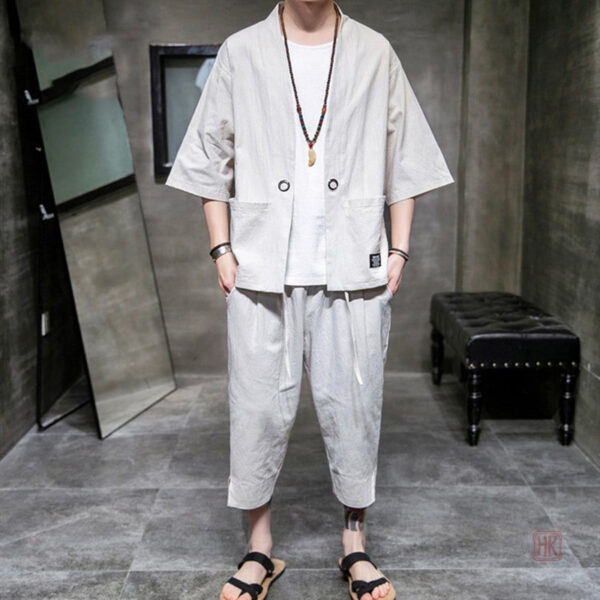 ensemble-kimono-pantalon-japonais-1 Ensemble Kimono Pantalon Japonais pour homme