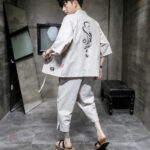 Veste Kimono Homme avec pantalon assorti en style japonais