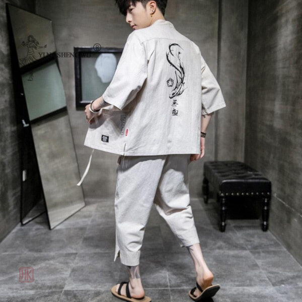 Veste Kimono Homme avec pantalon assorti en style japonais