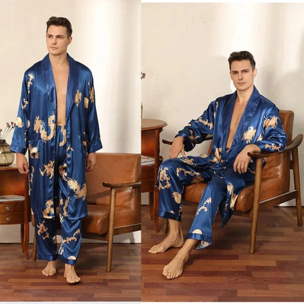 ensemble-kimono-peignoir-bleu-1 Ensemble Peignoir Kimono Bleu pour Homme