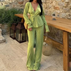 Ensemble Kimono Plissé Sexy Vert