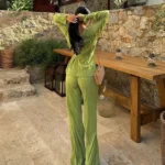 Ensemble kimono sexy en vert, style plissé unique