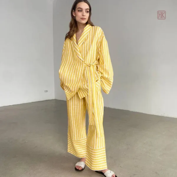 ensemble-kimono-raye-jaune-1 Ensemble Kimono Rayé Jaune