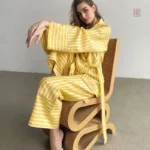 Kimono à rayures jaunes, élégant et confortable