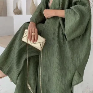 Ensemble Kimono Vert Décontracté Fluide