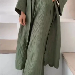 Kimono fluide vert, style décontracté, parfait pour les journées relaxantes