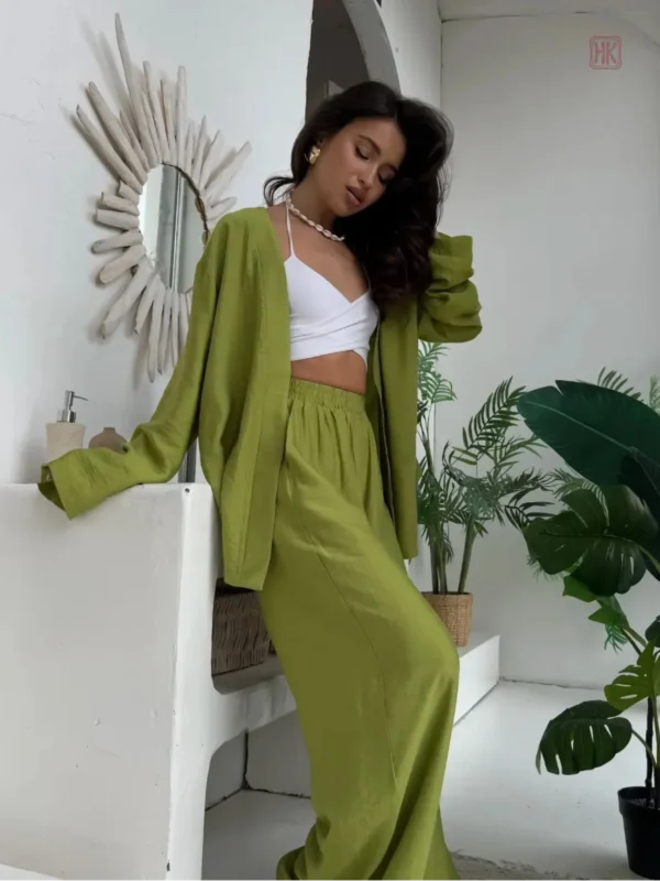 Pyjama Kimono Femme en vert, style élégant et décontracté