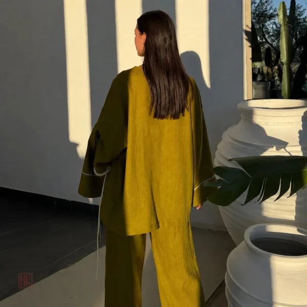 Pyjama Kimono Femme en Vert, Style Décontracté