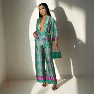 Ensemble Kimono Vert Imprimé élégant et stylé