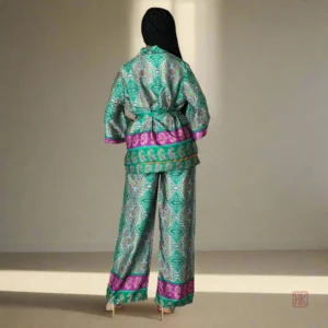 Kimono imprimé vert, ensemble confortable et tendance