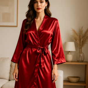 Nuisette rouge avec kimono assorti pour femme
