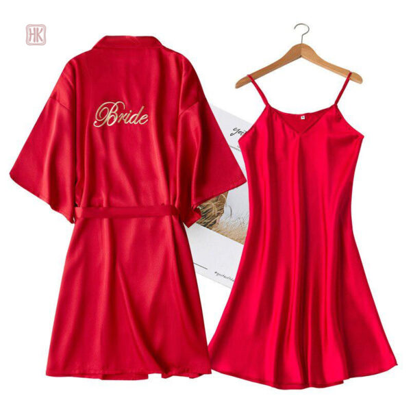 Pyjama kimono femme en satin rouge brillant