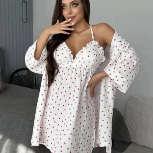 Peignoir kimono sexy avec motif cœur pour femme