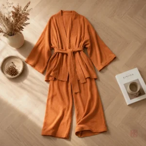 Vêtement de nuit femme, ensemble pyjama orange élégant
