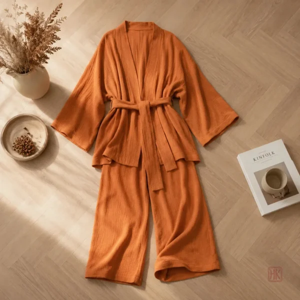 Vêtement de nuit femme, ensemble pyjama orange élégant
