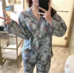 Pyjama Kimono Femme avec motifs de feuillage