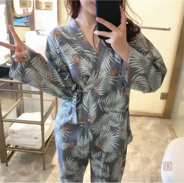 Pyjama Kimono Femme avec motifs de feuillage