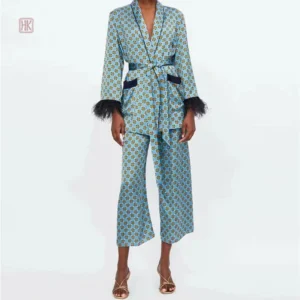 Ensemble Pyjama Kimono à Plumes